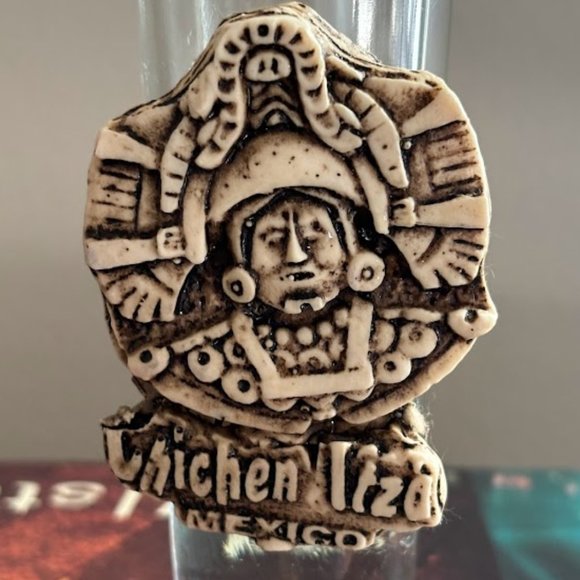 Mayan God Maize Shot Glass Chichén Itzá Mexico Unique Design Used - Picture 1 of 6